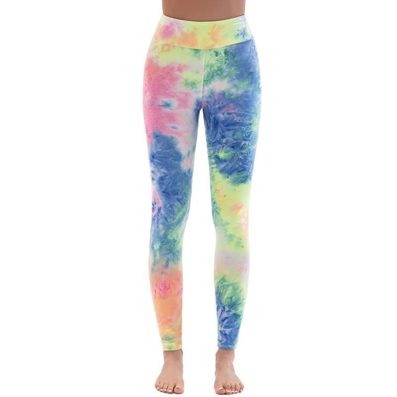High Waist Female Tie Dye Printed Gym Leggings Stretch Yoga Pants Fitness Pants for Workout Running Body Building Sp